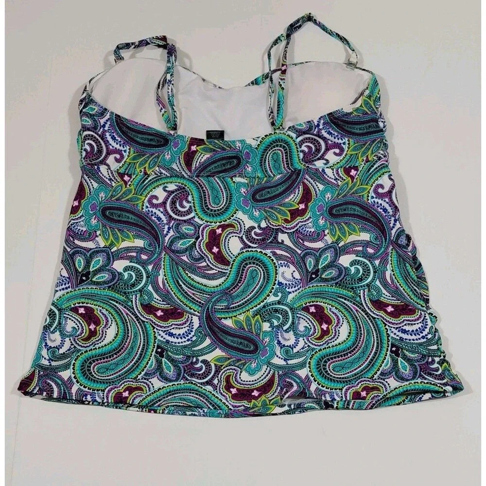Anne Cole Collection 1 Piece Swimwear Tankini Blue Paisley Adjustable Strap 16